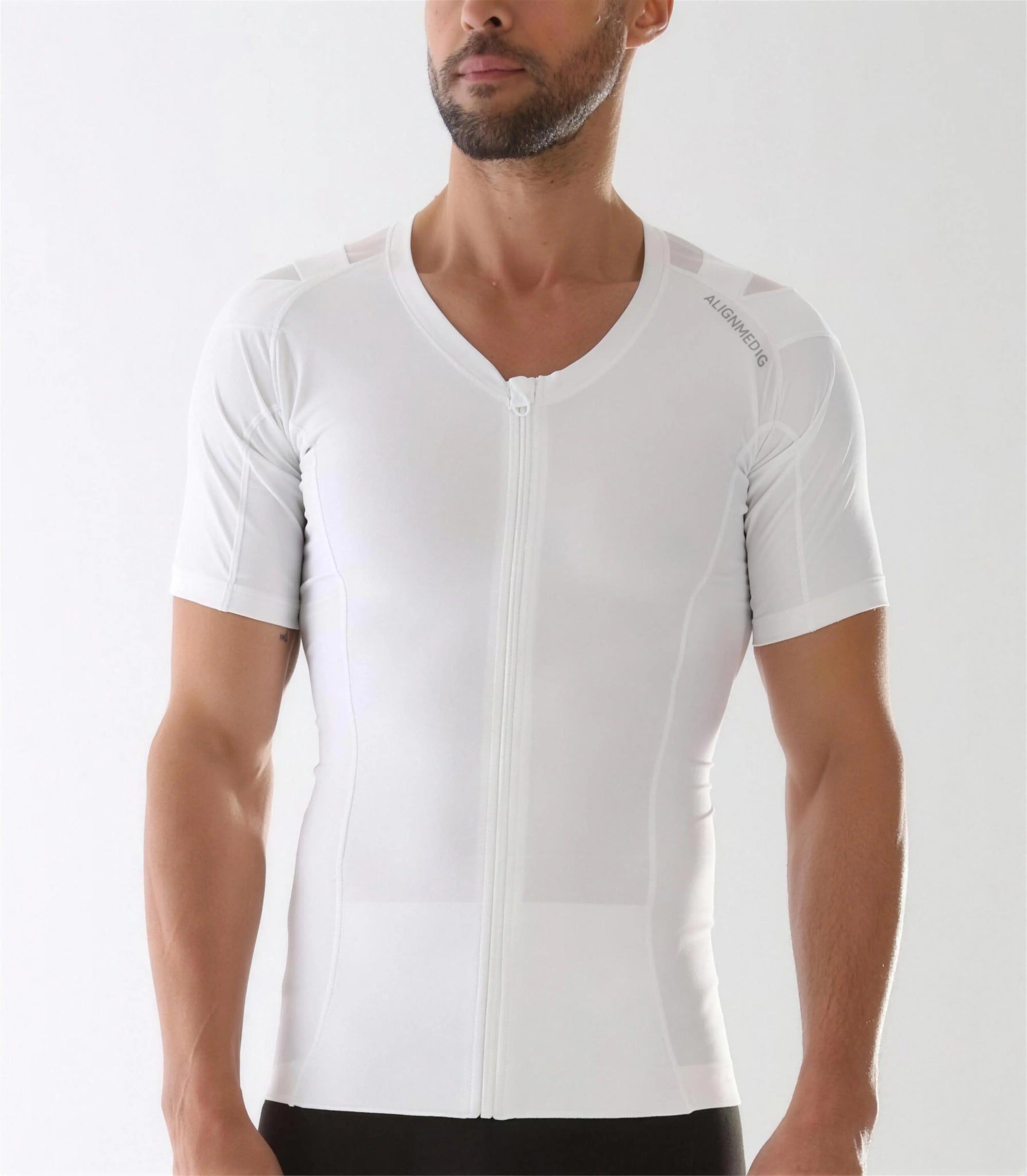 Camiseta postural masculina com zíper Posture Shirt® branca — Alignmed Brasil — foto 2
