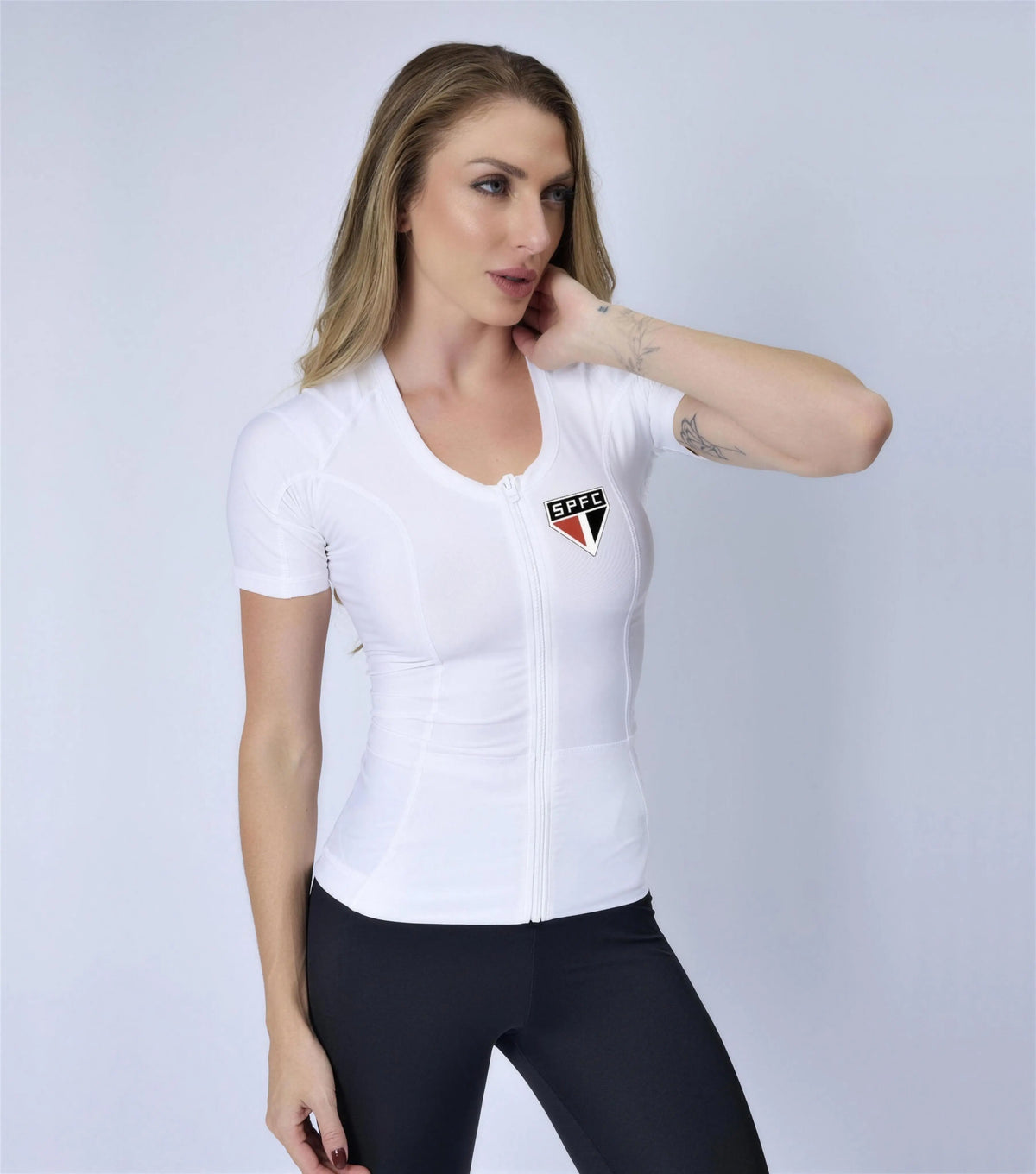 Camiseta postural feminina SPFC com zíper — Alignmed Brasil — foto 9