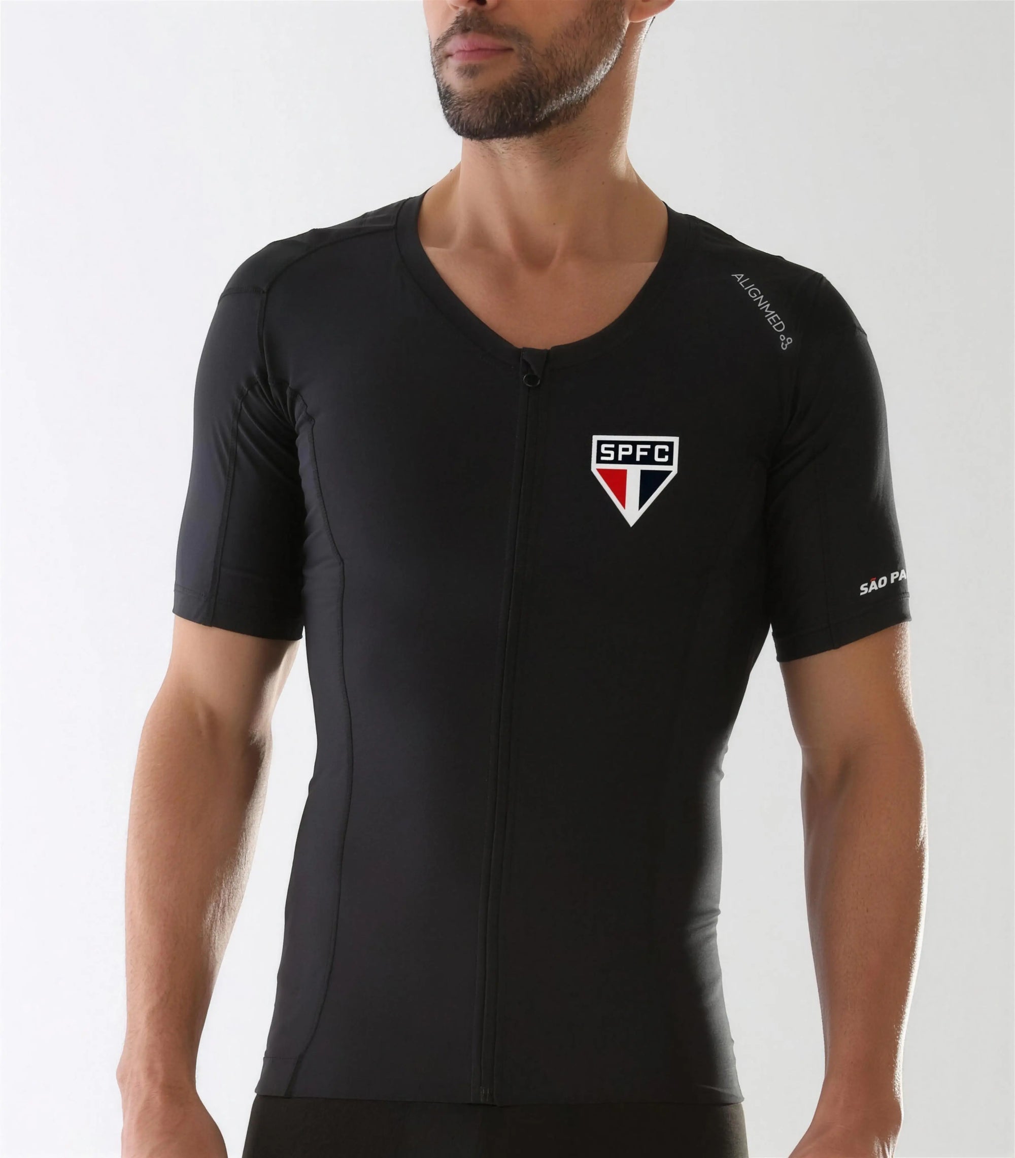 Camiseta postural masculina SPFC com zíper preta — Alignmed Brasil