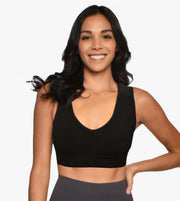 Top esportivo postural feminino pullover preto — vista frontal — Alignmed Brasil