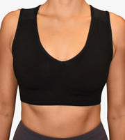 Top esportivo postural feminino pullover preto — detalhe frontal — Alignmed Brasil