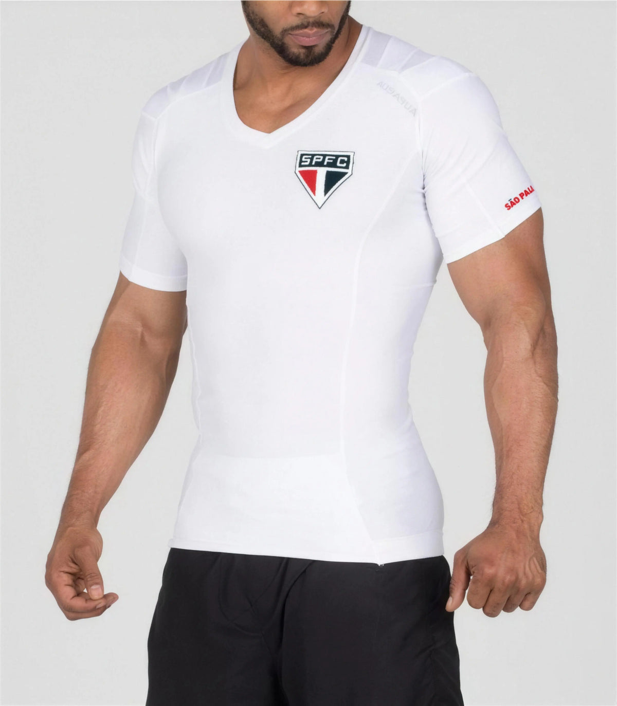 Camiseta postural masculina SPFC pullover com logo à esquerda branca — Alignmed Brasil