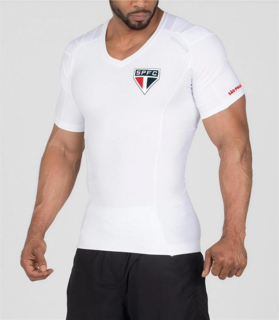 Camiseta postural masculina SPFC pullover com logo à esquerda branca — Alignmed Brasil